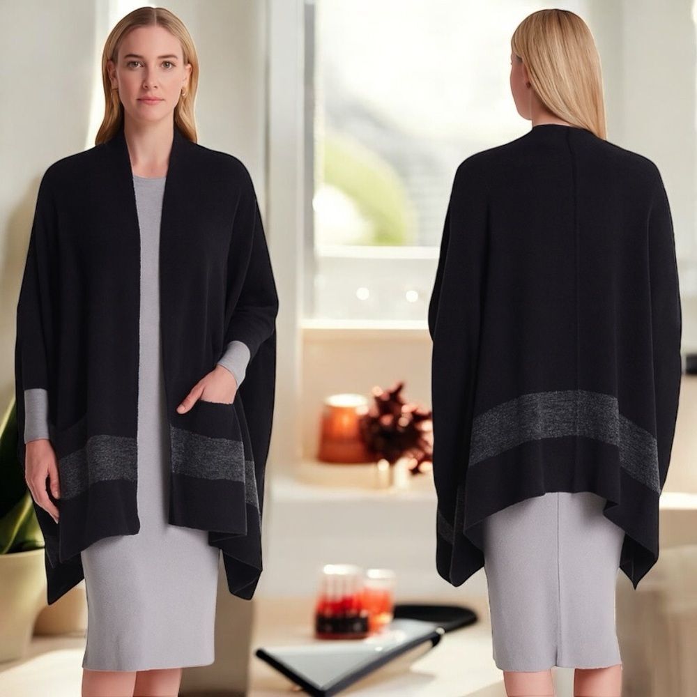 Barefoot Dreams CozyChic Wrap Open Cardigan Womens Sz OS Gray Pockets Soft Knit